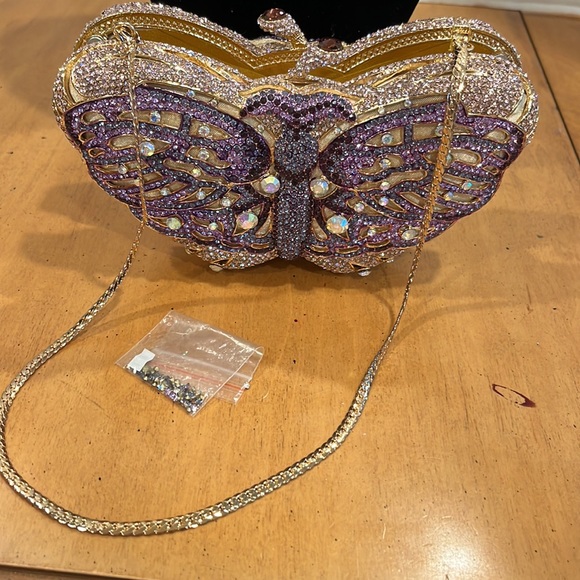 Butterfly pink gold and amethyst & aurora boriales  smoky topaz clasp with chain - Picture 5 of 8